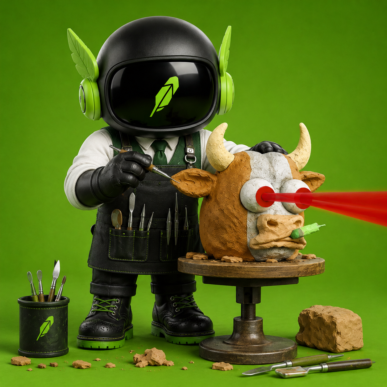 Robinhood Toy #139 — Clay StonKz Laser Eyes Bull Smoking Green Candle